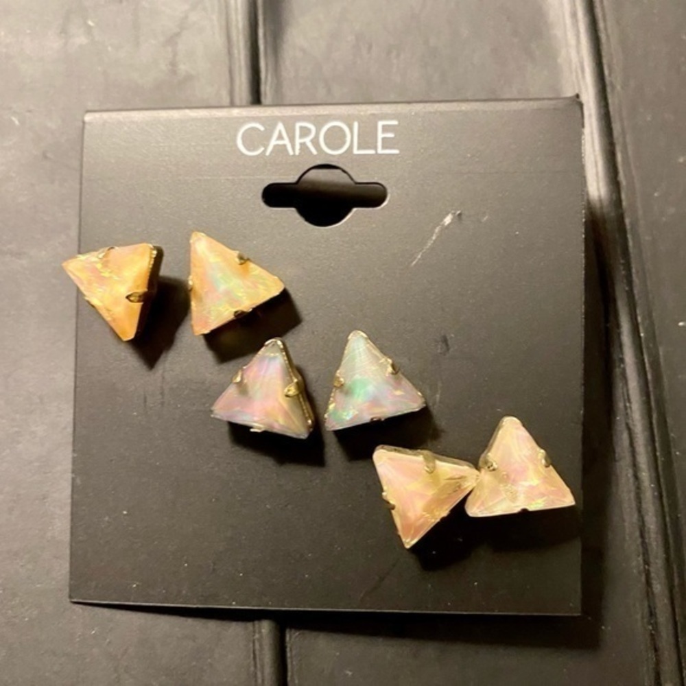 CAROLE Triangle Stud Earring Blue, Clear, Pink - Picture 3 of 7